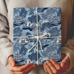 Chic Blaue Weiße Chinoiserie-Weiden-Toile Geschenkpapier