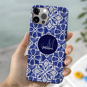 Chic Blaugraue geometrische Anfangsbuchstaben-Mono Case-Mate iPhone Hülle
