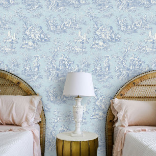 Chic Blaugraue Vintage-Toile-de-Jouy-Szene Tapete