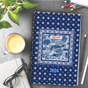 Chic Bleu Blanc Saules Toile Chinoiserie Monogramm