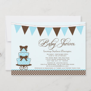Chic bleu + brun garçons baby shower invitation
