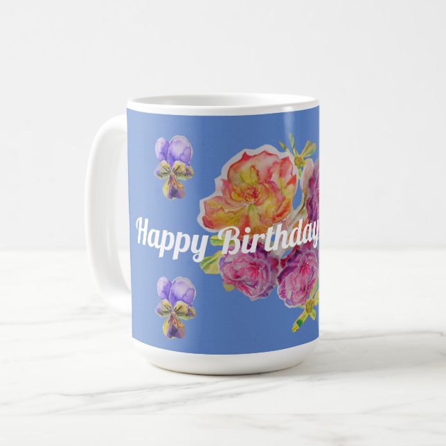 Chic Bleu Chic Rose Roses et Violets Mug floral (Devant gauche)