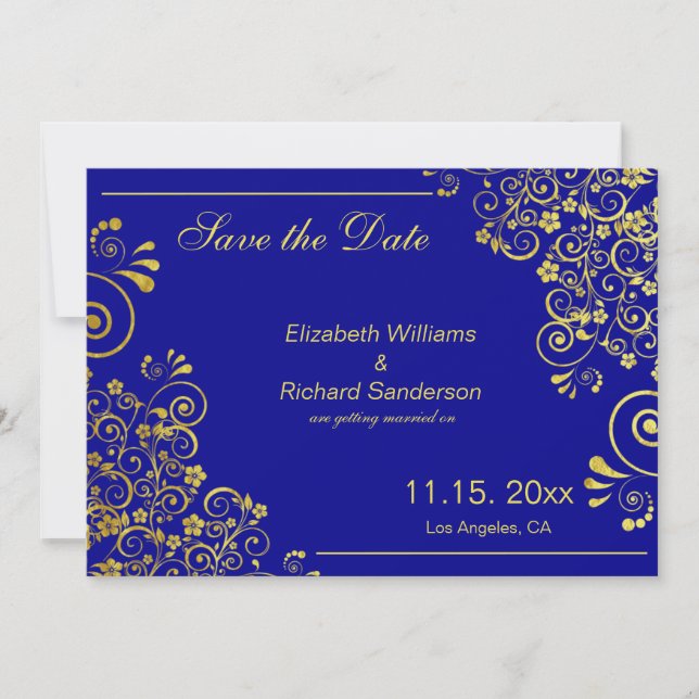 Chic Bleu Marine Doré Save the Date  Mariage (Devant)