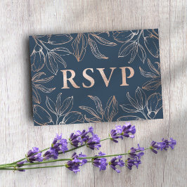 Chic Bleu & Rose Gold Foliage RSVP QR code Mariage