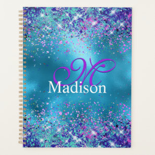 Chic bleu rose irisé parties scintillant monogramm
