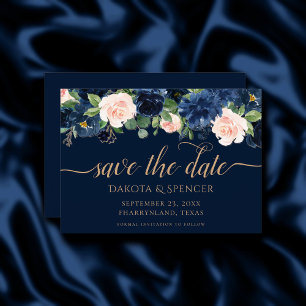 Chic Blooms   Dark Navy Blue and Blush Garland Save The Date