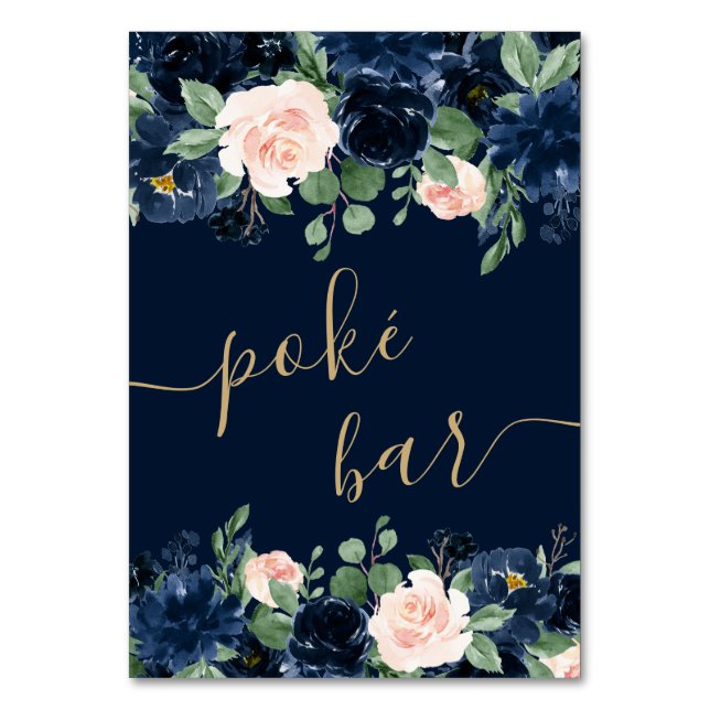 Chic Blooms | Dark Navy Blue und Blush Guestbook Tischnummer (Vorderseite)