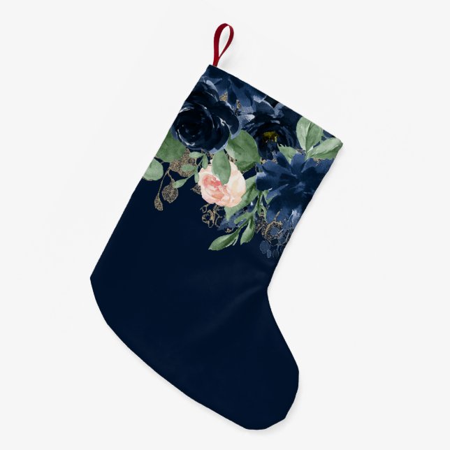 Chic Blooms | Dunkles Navy Blau und Rosa Rosa Blüt Kleiner Weihnachtsstrumpf (Vorderansicht (hängend))