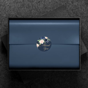 Chic Blooms   Dunkles Navy Blau und Rosa Rosa Blüt Runder Aufkleber