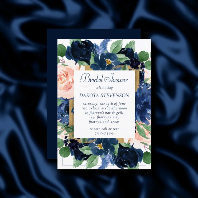 Chic Blooms | Dusche aus rotem Rose und Navy Einladung (Von Creator hochgeladen)