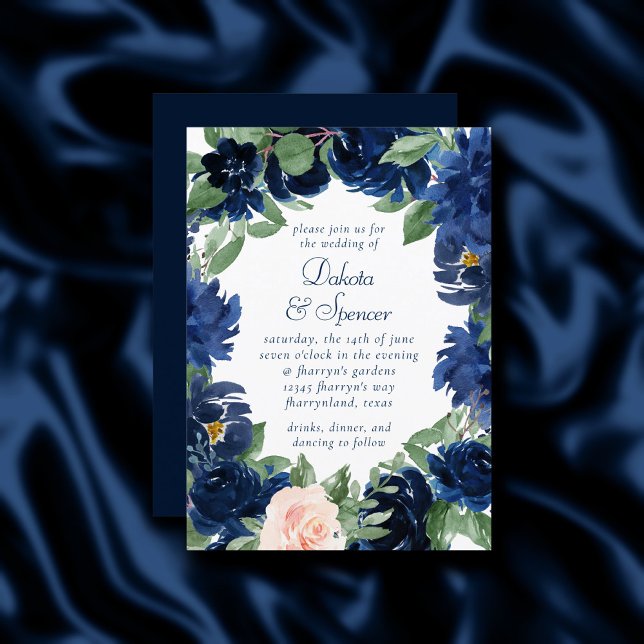 Chic Blooms | Hochzeit von Navy Blue und Blush Flo Einladung (Von Creator hochgeladen)