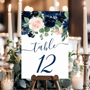 Chic Blooms   Navy Blue and Blush Floral Garland Tischnummer
