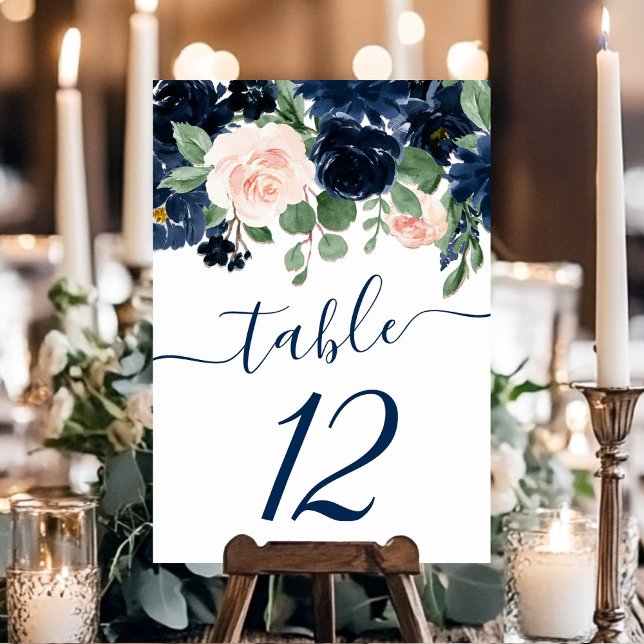 Chic Blooms | Navy Blue and Blush Floral Garland Tischnummer (Von Creator hochgeladen)