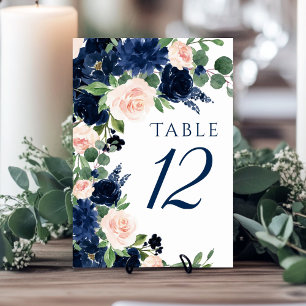 Chic Blooms Navy Blue and Blush Floral Wreath Tischnummer
