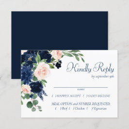 Chic Blooms | Navy Blue and Blush Frame Entree RSVP Karte