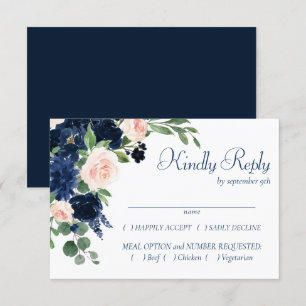 Chic Blooms   Navy Blue and Blush Frame Entree RSVP Karte