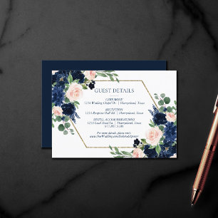 Chic Blooms   Navy Blue and Blush Guest Details Begleitkarte