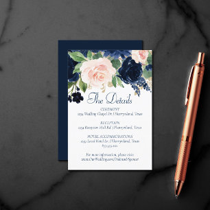 Chic Blooms   Navy Blue and Blush Guest Details Begleitkarte