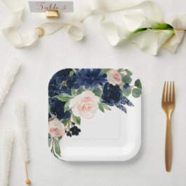 Chic Blooms | Navy Blue and Blush Pink Floral Pappteller