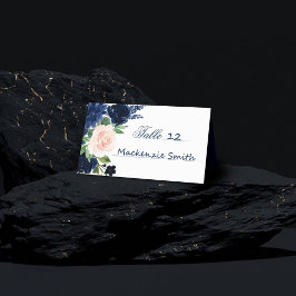 Chic Blooms | Navy Blue and Blush Pink Floral Platzkarte