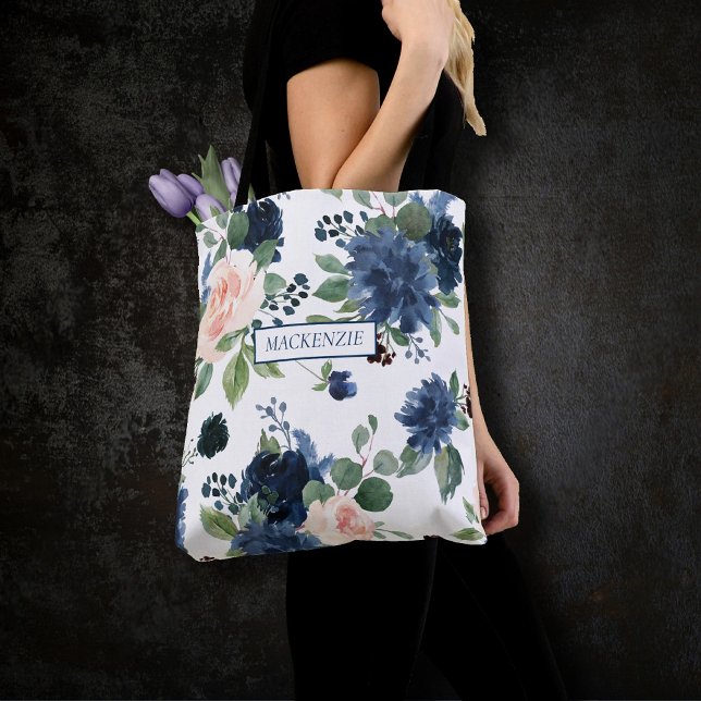 Chic Blooms | Navy Blue and Blush Pink Floral Tasche (Von Creator hochgeladen)