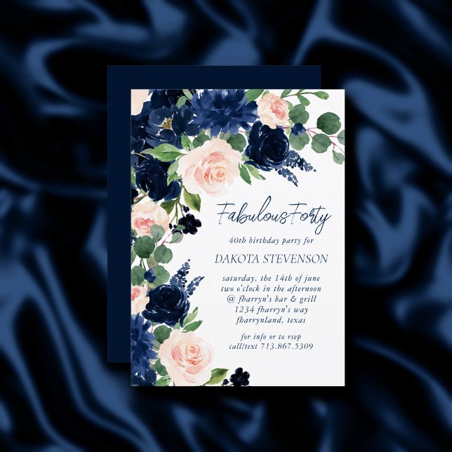 Chic Blooms | Navy Blue and Blush Pink Kranz Einladung (Von Creator hochgeladen)