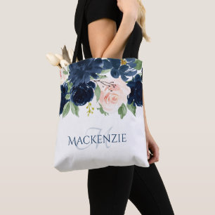 Chic Blooms   Navy Blue und Blush Pink Rose Custom Tasche