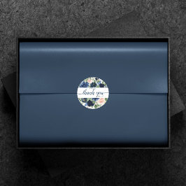 Chic Blooms | Navy Blue und Blush Vielen Dank Runder Aufkleber