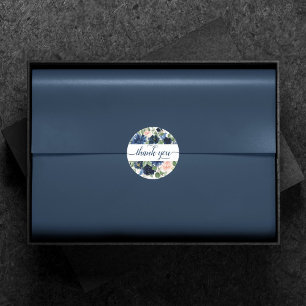 Chic Blooms Navy Blue und Blush Vielen Dank Runder Aufkleber