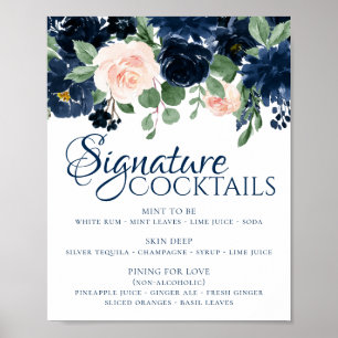 Chic Blooms   Navyblaue und rosafarbene Signature- Poster