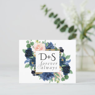 Chic Blooms   Romantische Hochzeit der Navy in Bla Ankündigungspostkarte