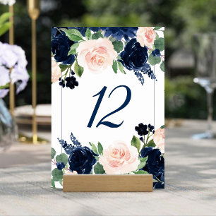 Chic Blooms   Romantische Navy Blue und Blush Flor Tischnummer