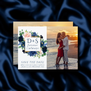 Chic Blooms Romantisches Navy Blue und Blush 2 F Save The Date