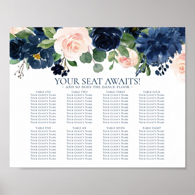 Chic Blooms | Seekarte für Navy und Blush Poster (Vorne)