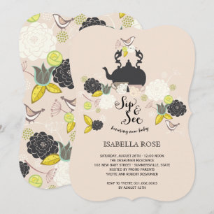 Chic Bloral Bloms Birds Sip und sehen Baby Dusche. Einladung