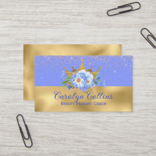 Chic Blue and Gold Floral Crown Business Card Visitenkarte