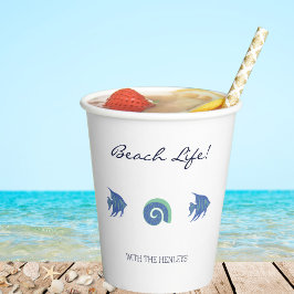 Chic Blue and White Fish and Muscheln Beach House Pappbecher