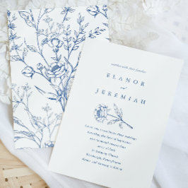 Chic Blue and White Floral Wedding Einladung