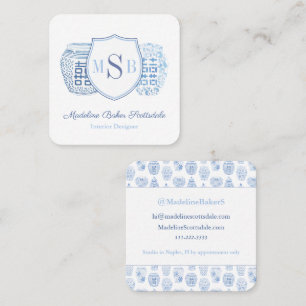 Chic Blue and White Ginger Jar Designer, Sq Quadratische Visitenkarte