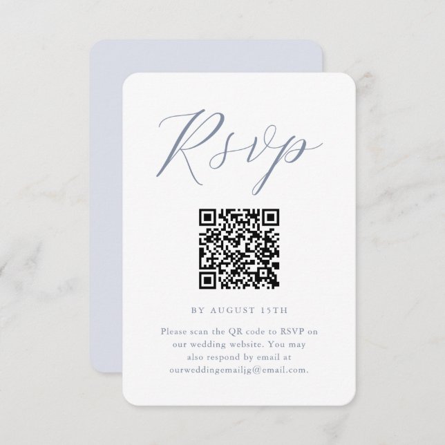 Chic Blue and White Wedding RSVP mit QR Code (Vorne/Hinten)