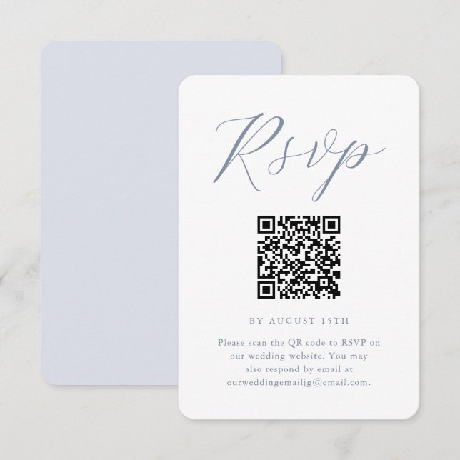 Chic Blue and White Wedding RSVP mit QR Code Karte (Vorne/Hinten)