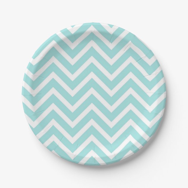 Chic Blue and White Zickzack Pattern Paper Plate Pappteller (Vorderseite)