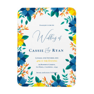 Chic Blue and Yellow Floral Wedding Einladung Magnet