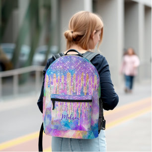 Chic blue aqua unicorn dripping Glitzer monogram Bedruckter Rucksack