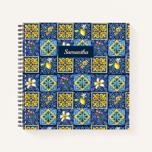 Chic Blue aquamarin sizilianische Zitrusfrüchte Mi Notizbuch (Vorderseite)