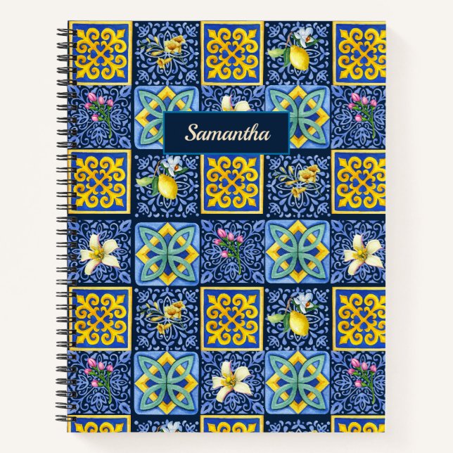 Chic Blue aquamarin sizilianische Zitrusfrüchte Mi Notizbuch (Vorderseite)