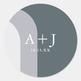 Chic Blue Arches Monogram und Date Wedding Runder Aufkleber