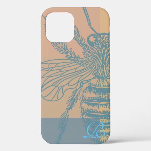 Chic Blue Bee Monogram Case-Mate iPhone Hülle (Rückseite)