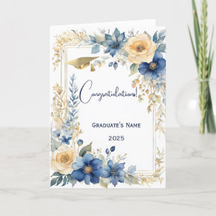 Chic Blue Beige Blume Personalisierter Abschluss Karte