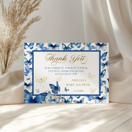 Chic Blue Butterfly Baby in Bloom Baby Dusche Dankeskarte